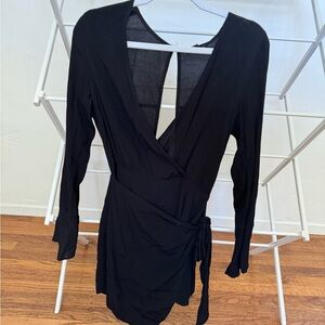 Black long sleeved tie front romper